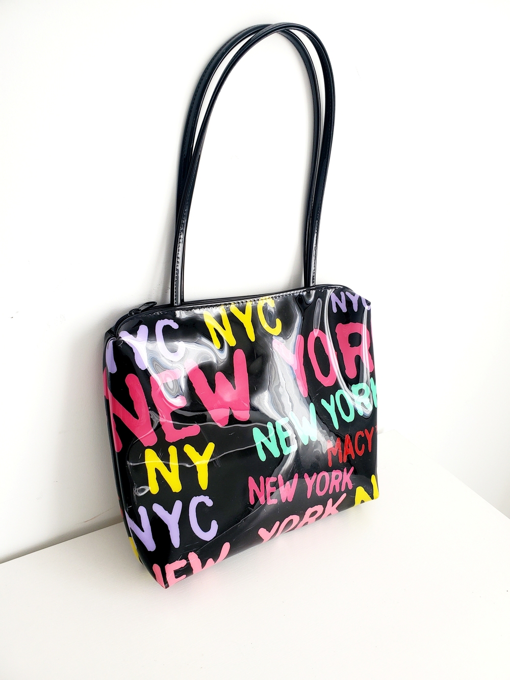 Macy's Black Graphic 'New York' Shoulder Bag with Multicolor Lettering